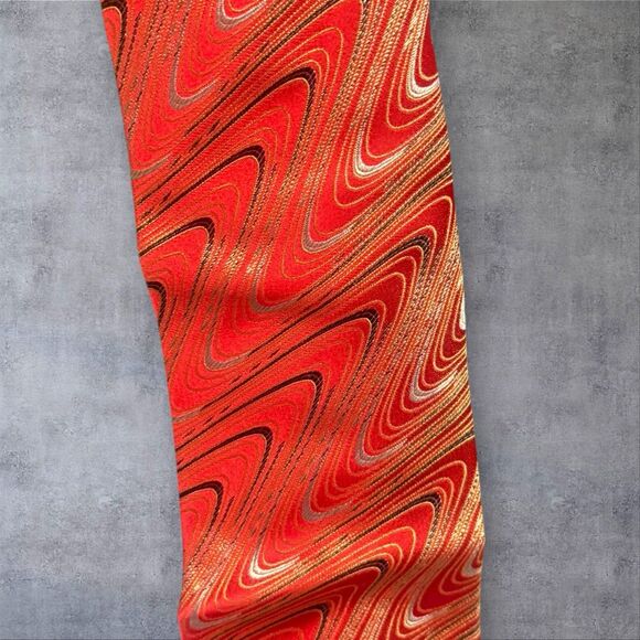 Vintage Pavone Italian Silk Tie Red Gold Marbled Abstract Pattern Made in Italy - Picture 4 of 10